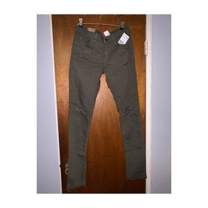 Distressed denim olive green